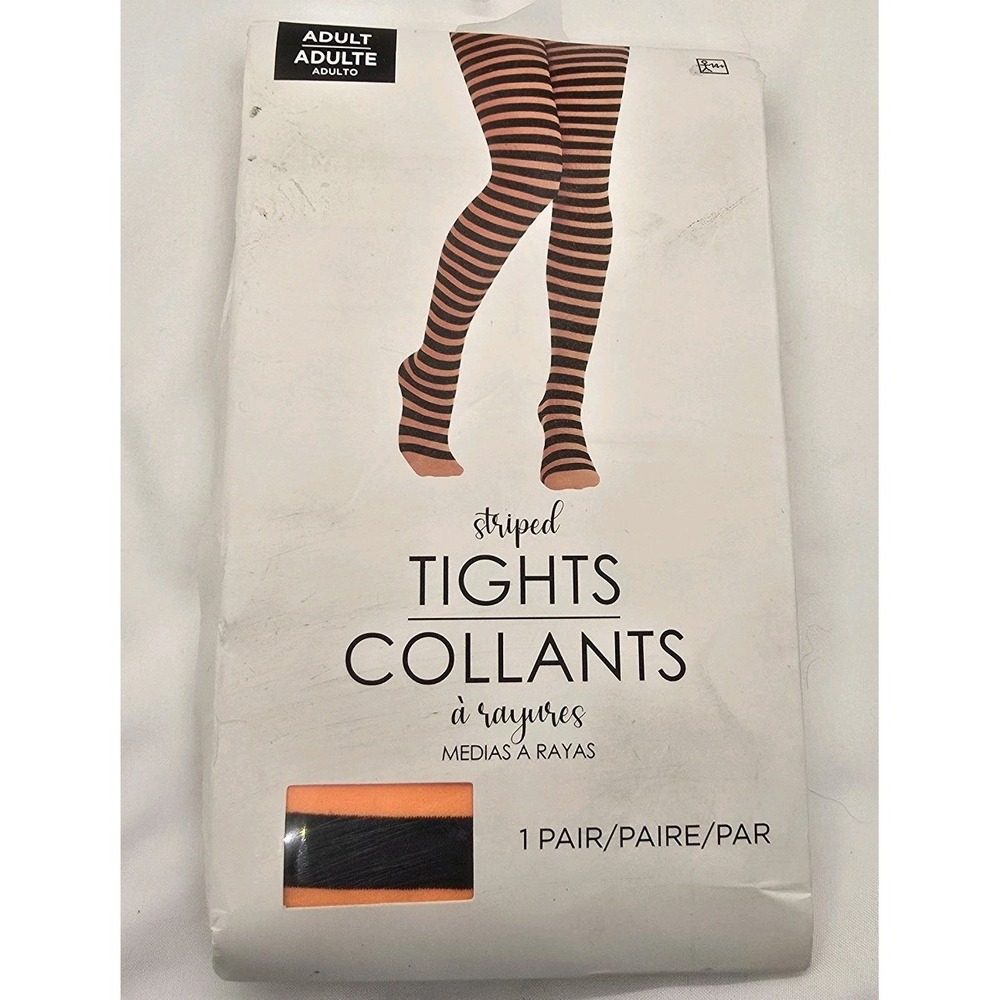 COSTUME BLACK ORANGE STRIPE TIGHTS STOCKINGS Halloween Comic Con New In Box